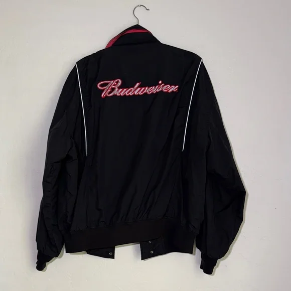 Budweiser Black Bomber Jacket with Red Accents - Picture 1 of 8